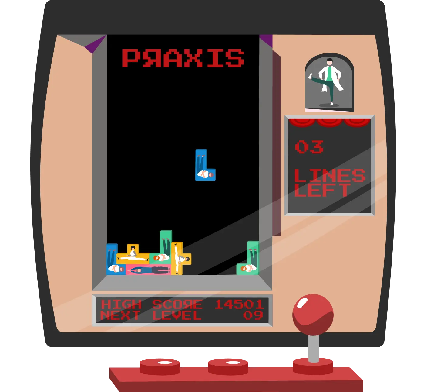 Illustration PRAXIS-Arcade-Spielkonsole – Vorteile auf einen Blick: Effizienz, Kontrolle, Sichtbarkeit